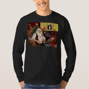 Camiseta Santa en casa con su caniche de juguete blanco