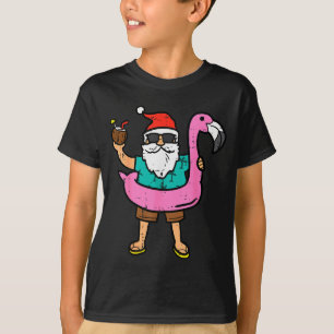 Camiseta Santa en flotador de flamenco Navidad cute en juli