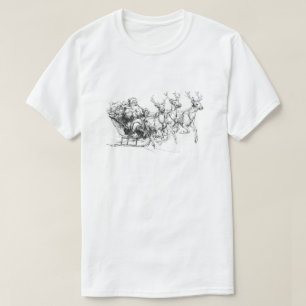 Camiseta Santa en Trineo – Boceto Mínimo de Navidad