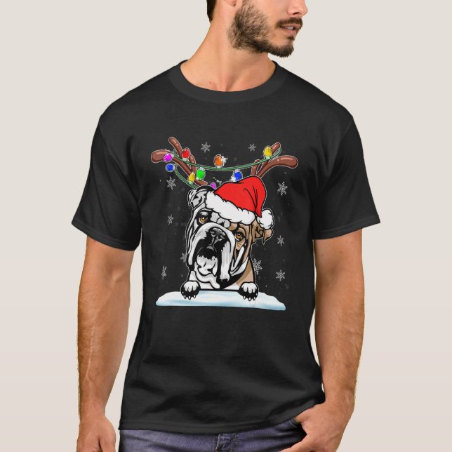 Camiseta Santa English Bulldog Reindeer Light Christmas Dec (Anverso)