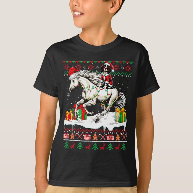 Camiseta Santa English Springer Spaniel Riding Horse Xmas S (Anverso)