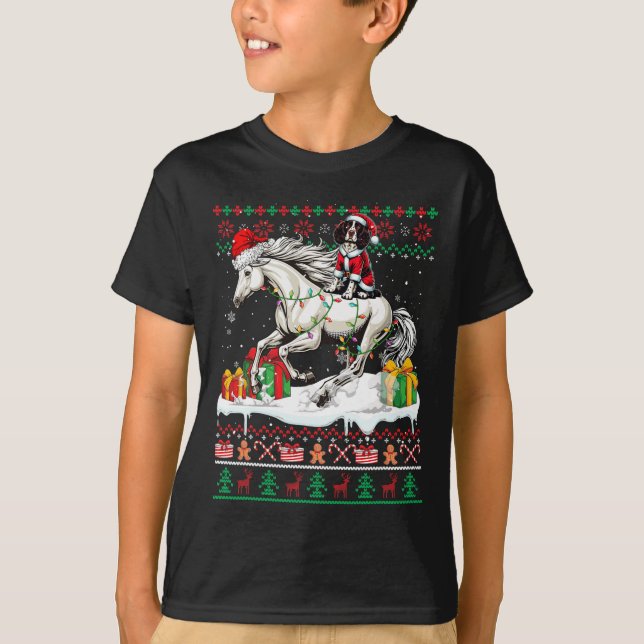 Camiseta Santa English Springer Spaniel Riing Horse Xmas S (Anverso)