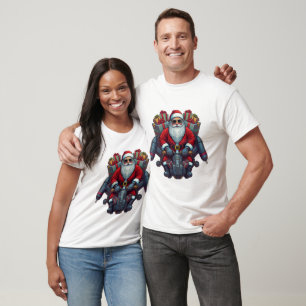 CAMISETA SANTA ENTREGANDO REGALOS EN UN JETPACK