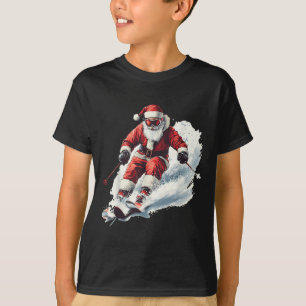 Camiseta Santa Esquíando Divertido Navideño Esquiador Corre