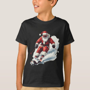 Camiseta Santa Esquíando Divertido Navideño Esquiador Corre
