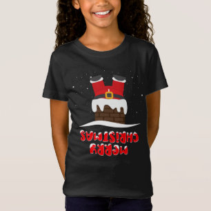 Camiseta Santa está atascada en la chimenea y Santa al revé