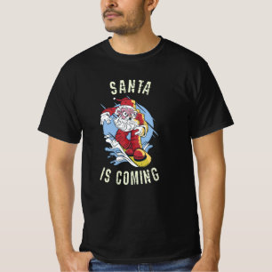 Camiseta Santa está viniendo en snowboard