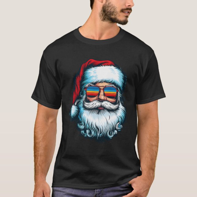 Camiseta Santa Face Retro Sungles Christmas Xmas Men Women  (Anverso)