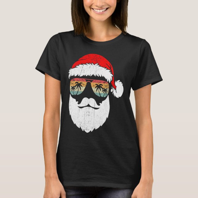 Camiseta Santa Face Retro Sungles Navidades de Hawái Navida (Anverso)