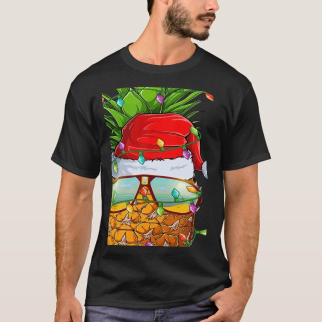 Camiseta Santa Fat Pineapple Glasses Xmas Lights Pineapple  (Anverso)