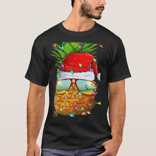 Camiseta Santa Fat Pineapple Glasses Xmas Lights Pineapple  (Anverso)