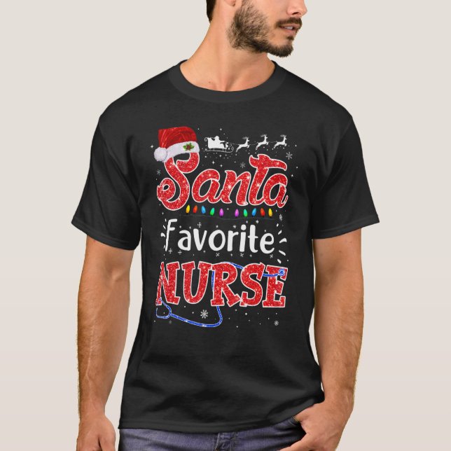 Camiseta Santa Favorite Nurse Xmas Light Nurse Xmas Pajama  (Anverso)