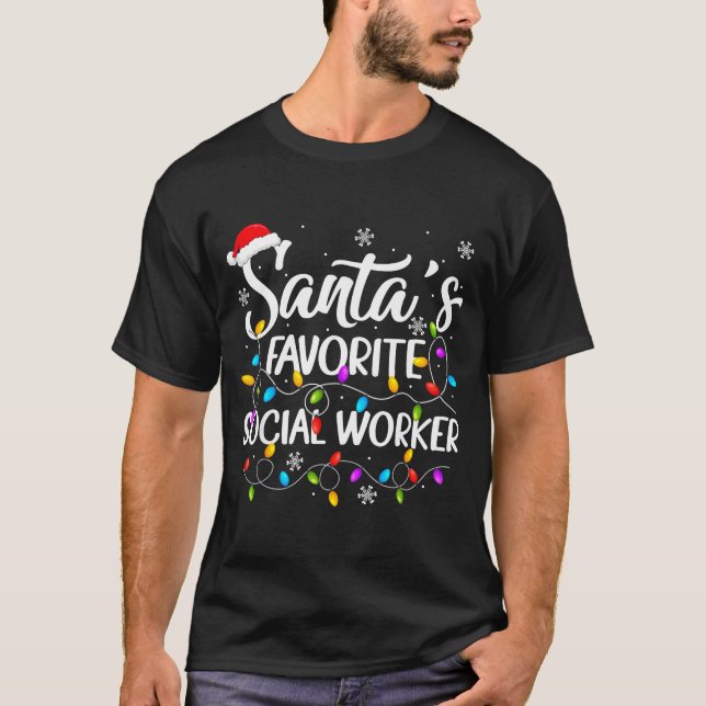 Camiseta Santa Favorite Social Worker Christmas Lights Fami (Anverso)