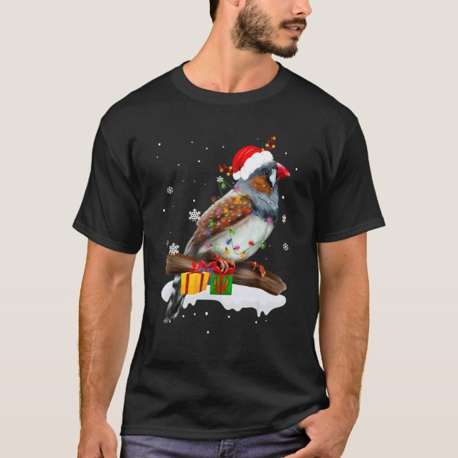 Camiseta Santa Finch Bird Animal Christmas Lights  Christma (Anverso)