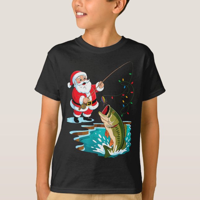 Camiseta Santa Fishing Lure B Fish Christmas Pajamas Boy To (Anverso)