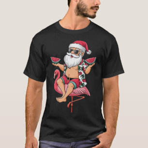 Camiseta Santa Flamingo Flotador Navidad En Julio Sandía