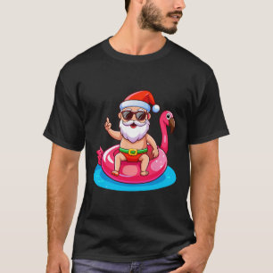 Camiseta Santa Flamingo Flotador Playa Navidad Divertida Na