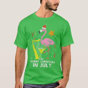 Camiseta Santa Flamingo Harp Merry Christmas In July Cute S