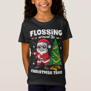 Camiseta Santa Floss Floreciendo Alrededor Del Árbol De Nav