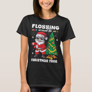 Camiseta Santa Floss Floreciendo Alrededor Del Árbol De Nav
