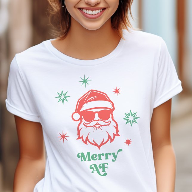 Camiseta Santa fresca fresca de arándanos de sol estrellas  (Merry AF cool Santa in sunglasses retro stars T-Shirt)