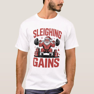 Camiseta Santa Ganando Fuerza Levantando Pesas Navidad 