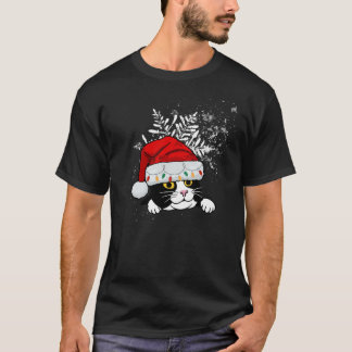 Camiseta Santa Gato Negro En Árbol De Navidad Enciende Deli