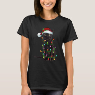Camiseta Santa Gato Negro Enfrentado En Luces Navidades