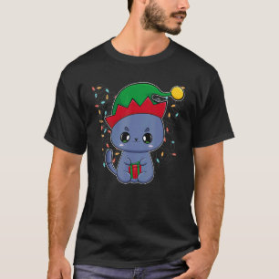 Camiseta Santa Gato Negro Enredado En Luces De Árbol De Nav