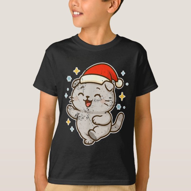 Camiseta Santa Gato Sonriente Alegría Navideña  (Anverso)