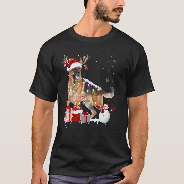 Camiseta Santa German Shepherd Reindeer Christmas Lights  X (Anverso)