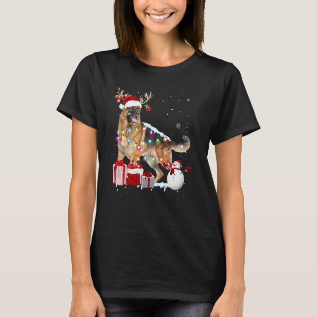 Camiseta Santa German Shepherd Reindeer Christmas Lights  X (Anverso)