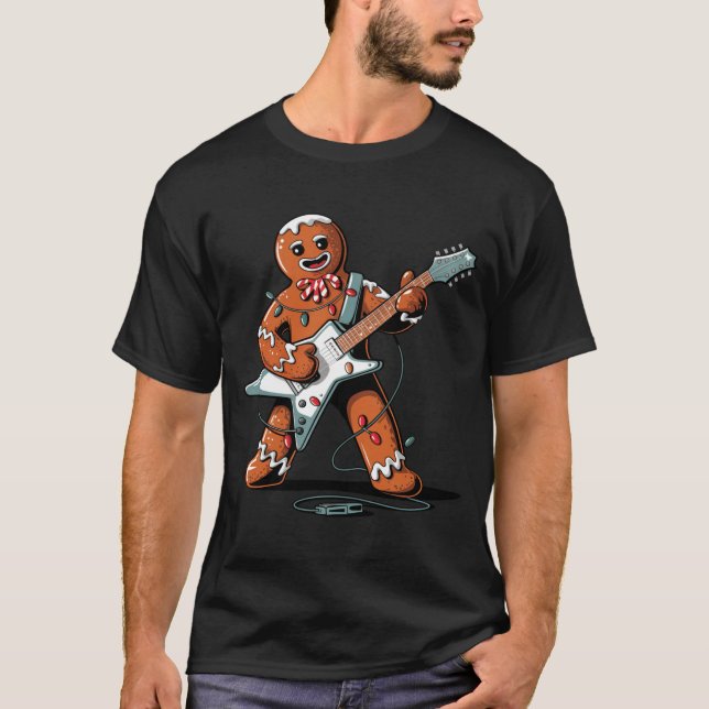 Camiseta Santa Gingerbread Playing Guitar Funny Christmas P (Anverso)