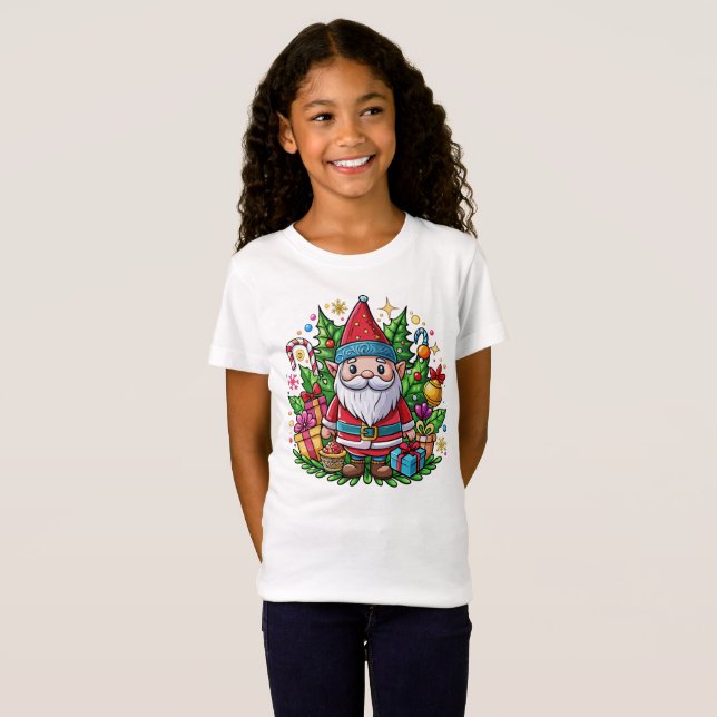 Camiseta Santa Gnome con regalos y decoración de vacaciones (Anverso completo)