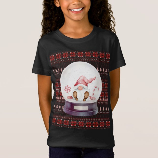 Camiseta Santa Gnome, Navidades feos en un globo de nieve (Anverso)