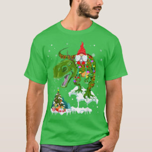Camiseta Santa Gnome Riding TRe Reindeer Xmas Light Lover F