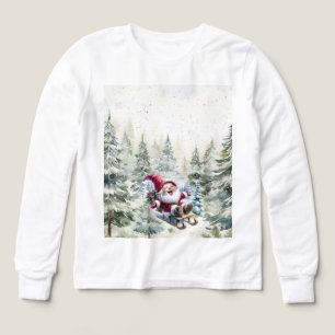 Camiseta Santa Gnome Sledding Through The Woods LS