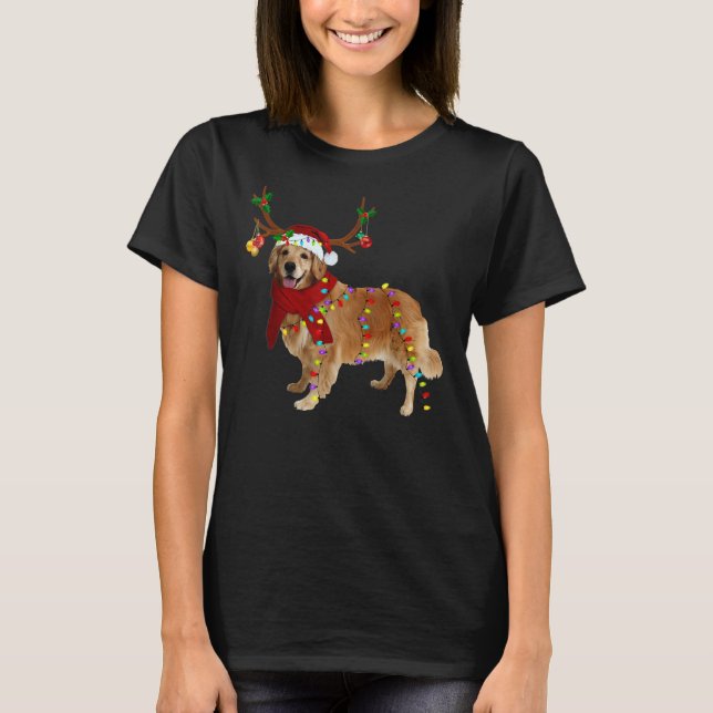 Camiseta Santa Golden Retriever Reindeer Light Christmas (Anverso)