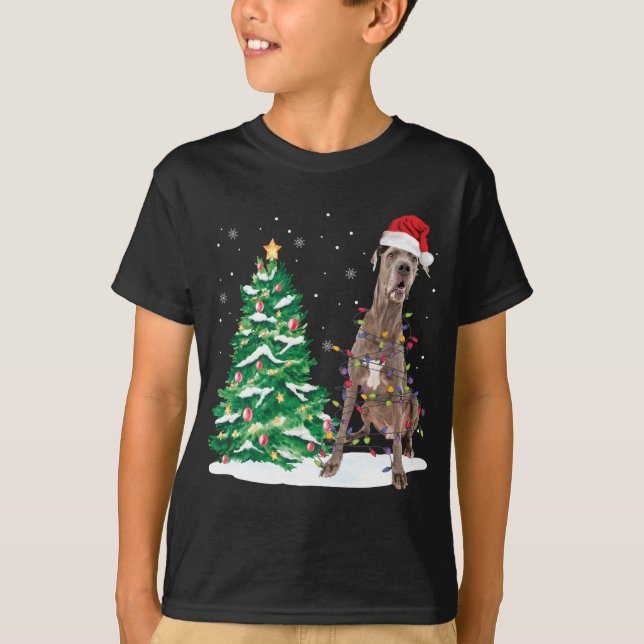 Camiseta Santa Great Dane Dog Christmas Tree Light Funny Xm (Anverso)