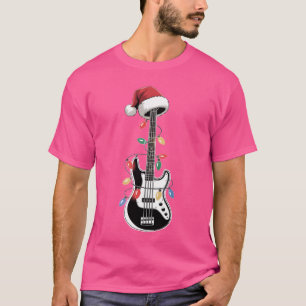 Camiseta Santa Guitarra Luces de Navidad Bajista Guitarrist