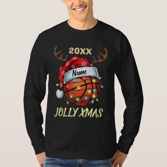 Camiseta  Santa Hat Basketball Reindeer Christmas Fun Sport (Anverso)