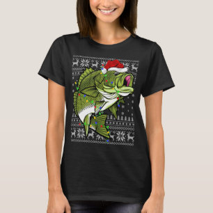 Camiseta Santa Hat Bass Fish Xmas Iluminando a un Cristo fe