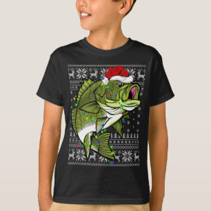 Camiseta Santa Hat Bass Fish Xmas Iluminando a un Cristo fe