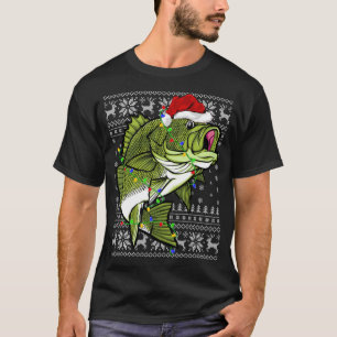 Camiseta Santa Hat Bass Fish Xmas Iluminando a un Cristo fe