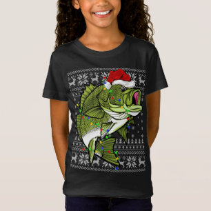 Camiseta Santa Hat Bass Fish Xmas Iluminando a un Cristo fe