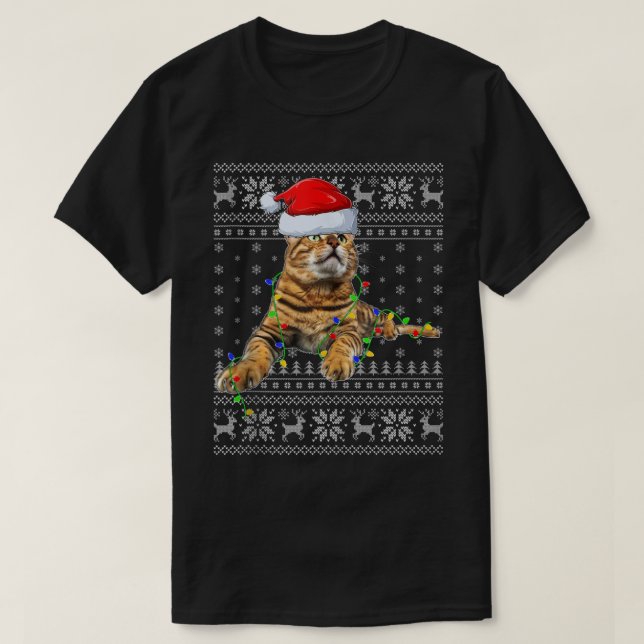 Camiseta Santa Hat Bengal Cat Xmas Lighting Ugly Bengal Cat (Diseño del anverso)