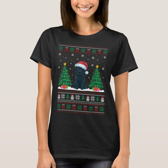 Camiseta Santa Hat Black Labrador Dog Xmas Tree se ilumina  (Anverso)