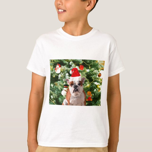 Camiseta Santa Hat Bulldog Árbol de Navidad Snowman Gift Bo (Anverso)