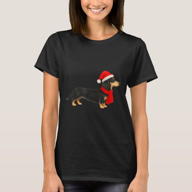 Camiseta Santa Hat Dachshund Christmas Funny Cute Dog Mom  (Anverso)