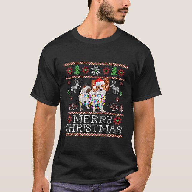 Camiseta Santa Hat Dog Árbol de navidad ilumina Santa (Anverso)